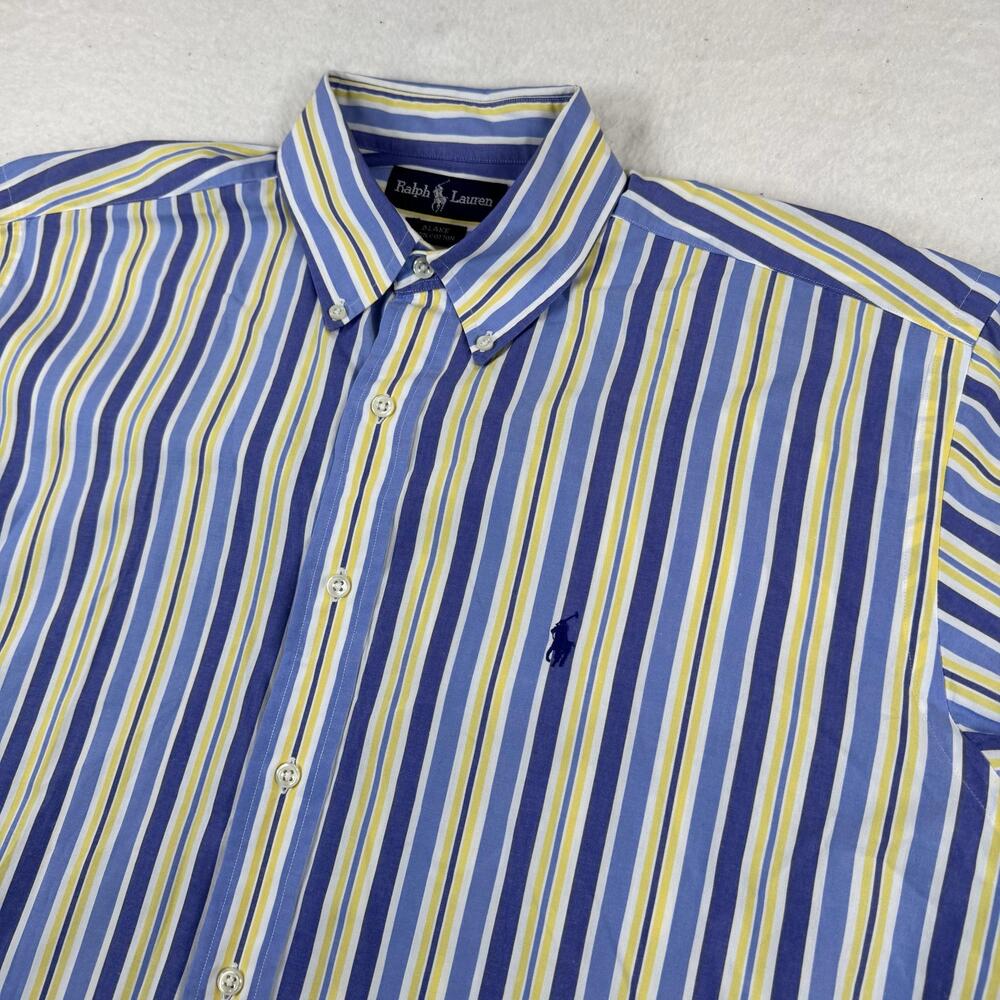 Ralph Lauren Shirt Mens Size L Blue Striped Short Sleeve Button Down Casual